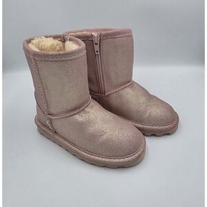 Bearpaw Girls Suede Leather Glitter Pink  Boots‎ Eliza Toddler Faux Fur Zip US 9